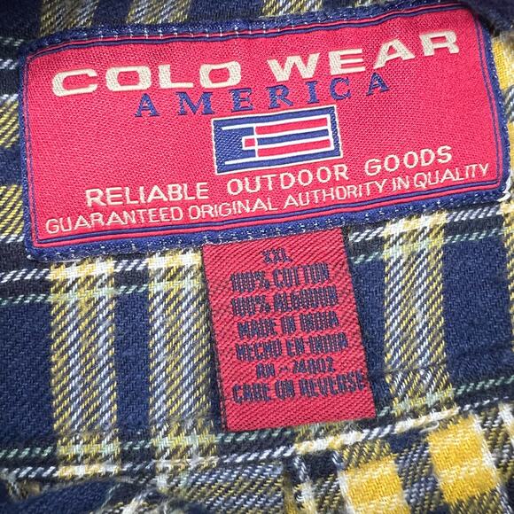 VINTAGE Plaid Flannel Button Down Shirt Size XXL Mens Casual Blue Yellow Y2K - Picture 11 of 11